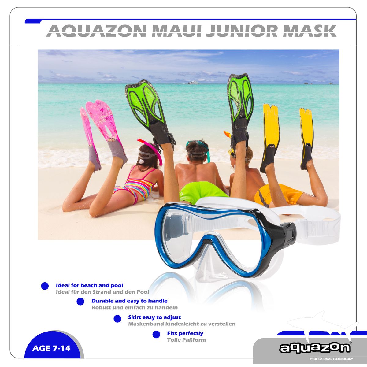 MAUI, Schnorchelbrille für Kinder 7-12 Jahre, tolle Passform
