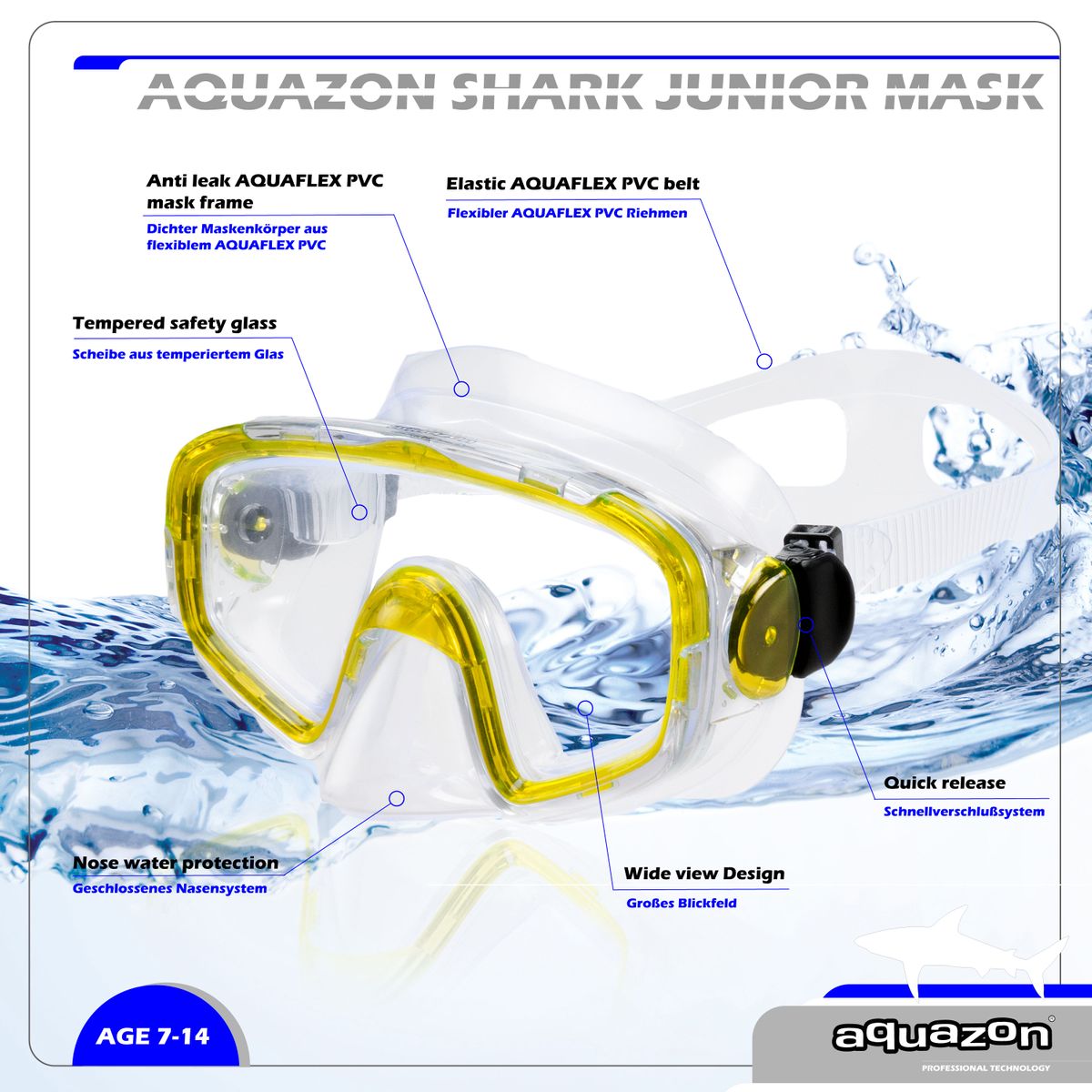 SHARK, Schnorchelbrille für Kinder 7-12 Jahre