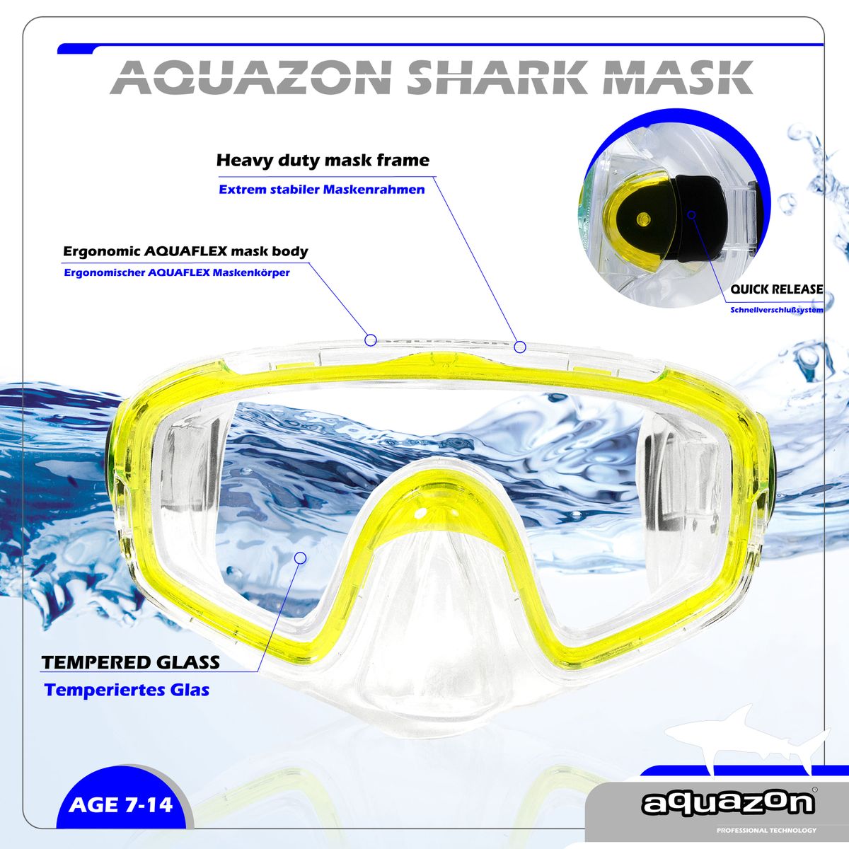 SHARK, Schnorchelbrille für Kinder 7-12 Jahre