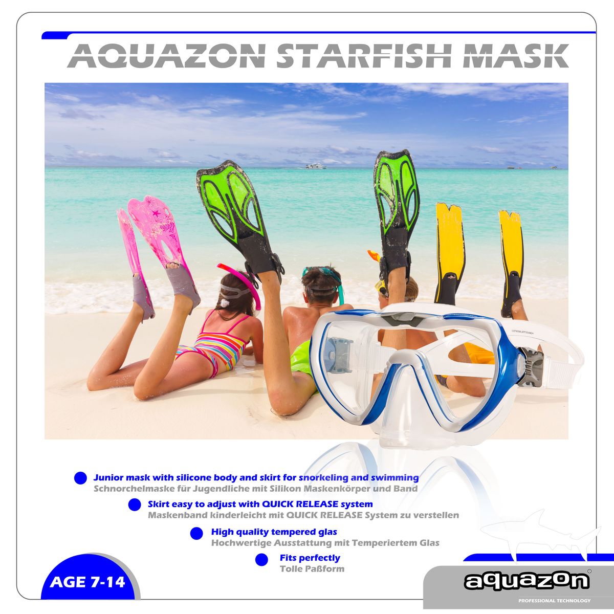 STARFISH Kinder Schnorchelbrille 7-12 Jahre mit Textil Kopfband