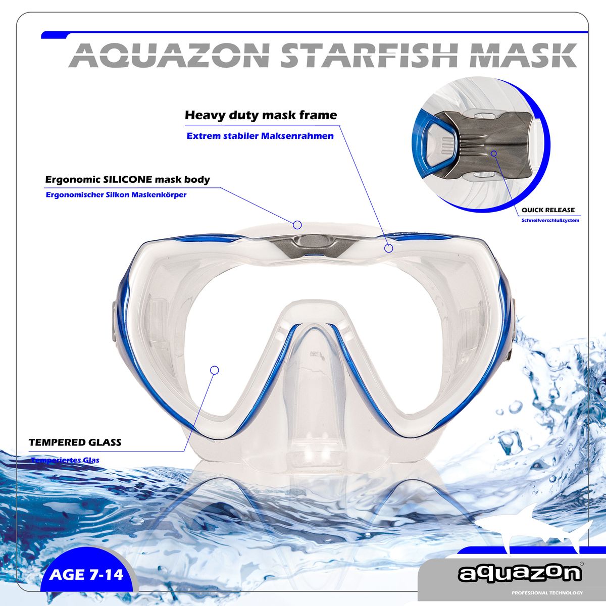 STARFISH Kinder Schnorchelbrille 7-12 Jahre mit Textil Kopfband