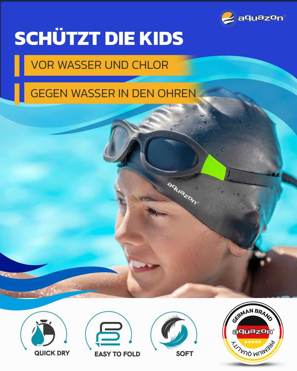 AQUAZON Premium Badekappe für Kinder, Jungen und Mädchen