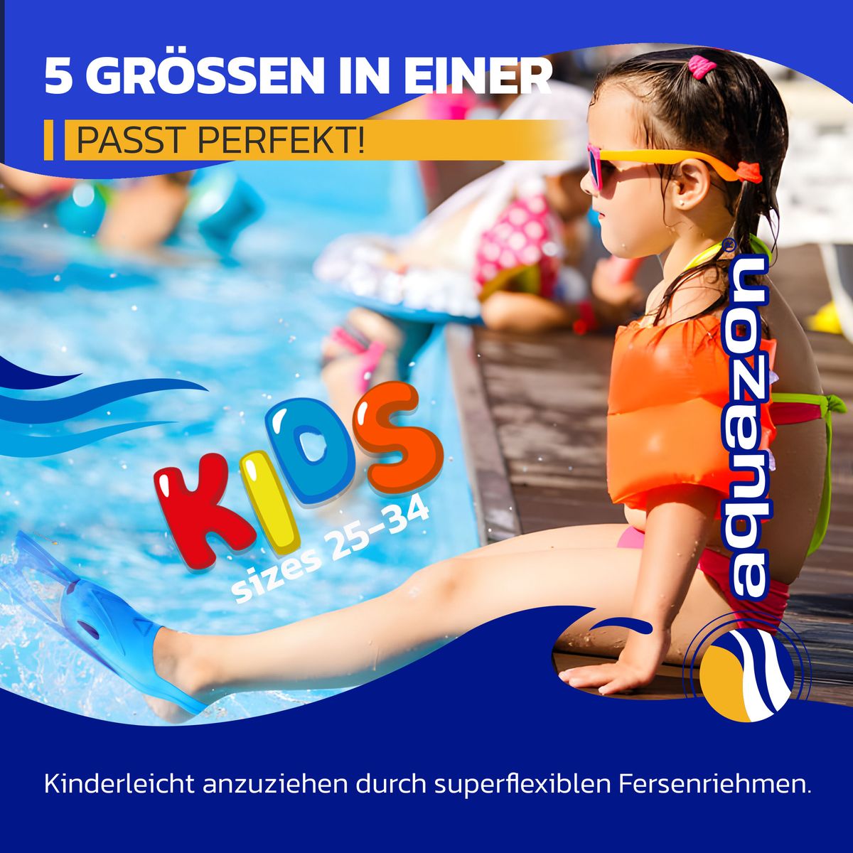 Kinder Schwimmflossen JOY, leicht anzuziehen in Größen 28 - 35