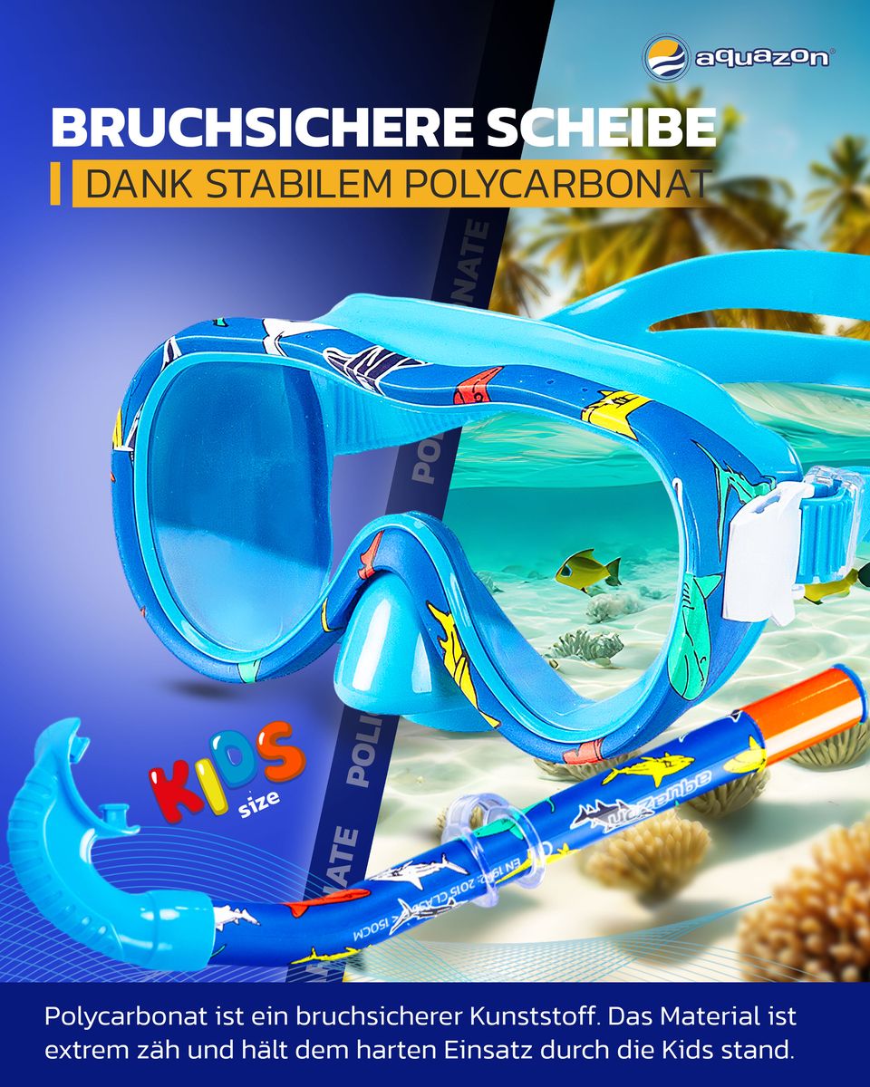 AQUAZON KIDS preisgünstiges Schnorchelset für Kinder von 4-9 Jahren