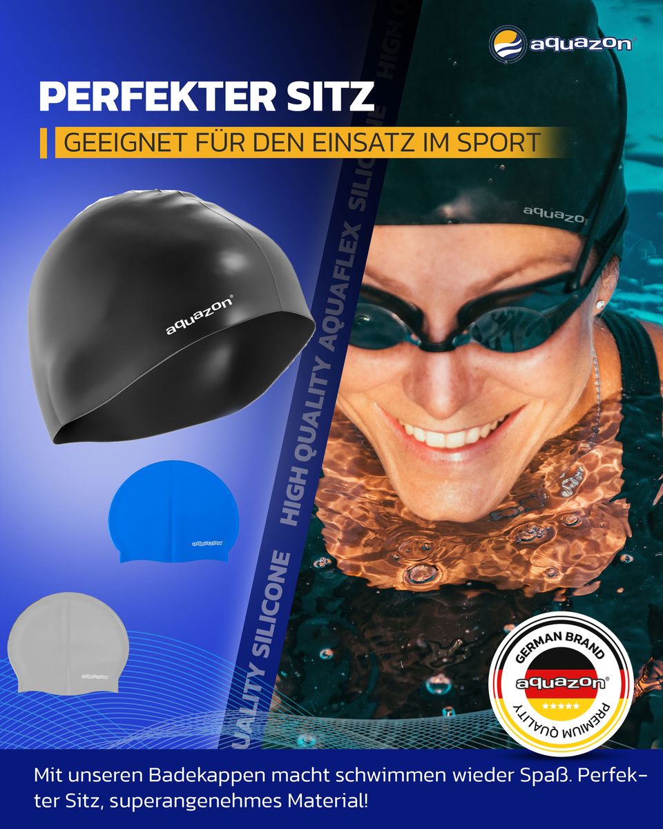 AQUAZON Premium Badekappe Damen, Herren für Erwachsene