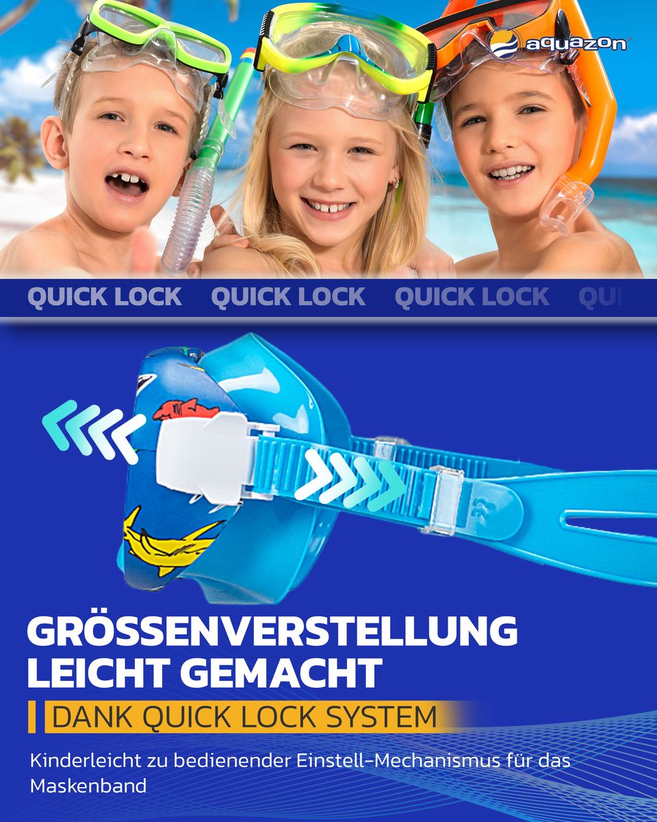 AQUAZON KIDS preisgünstiges Schnorchelset für Kinder von 4-9 Jahren