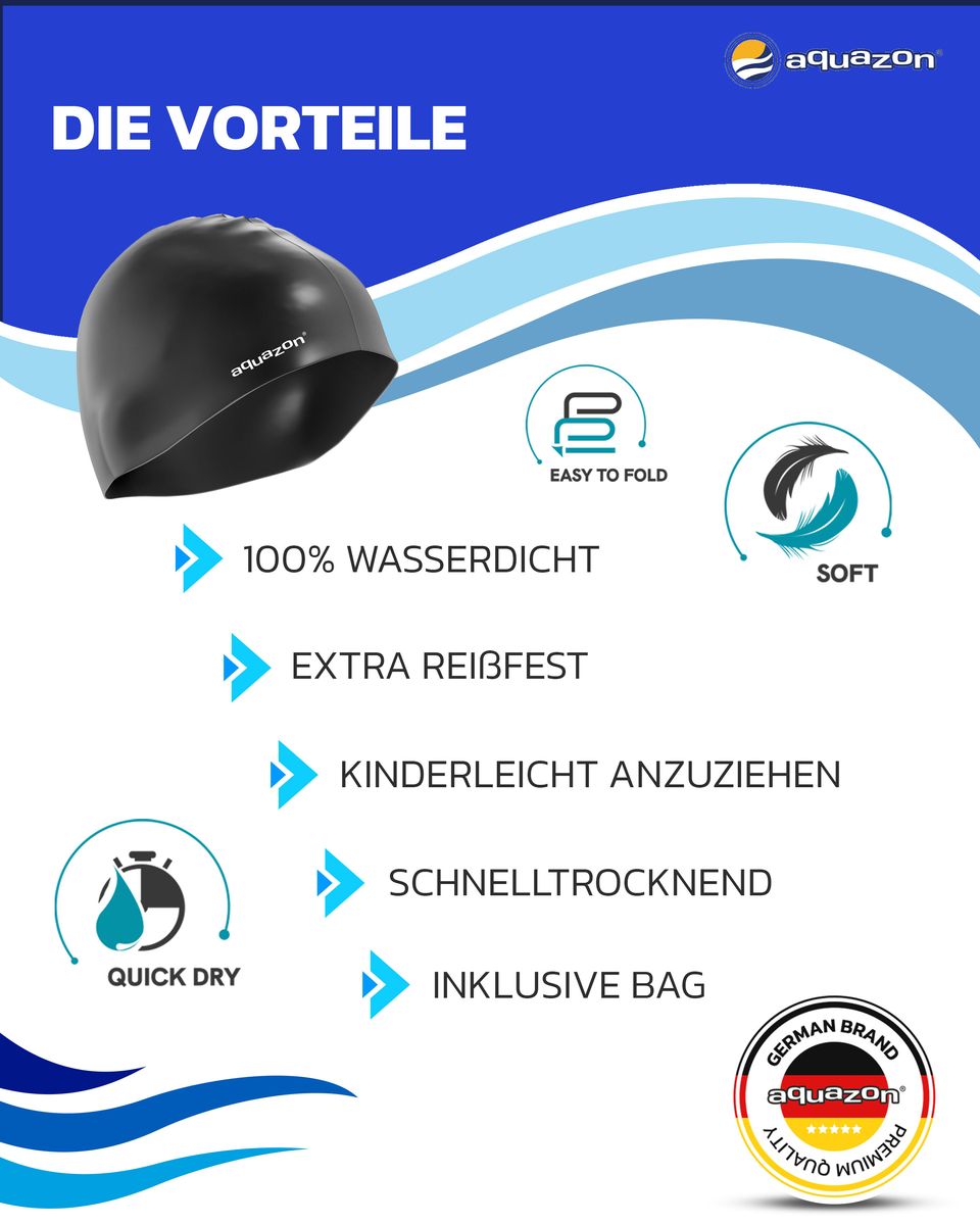 AQUAZON Premium Badekappe Damen, Herren für Erwachsene