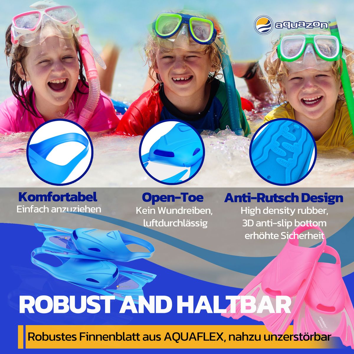 Kinder Schwimmflossen JOY, leicht anzuziehen in Größen 28 - 35