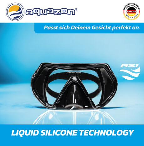 AQUAZON RS1 Schnorchelmaske für Erwachsene - Professionelle Qualität, Anti Fog Glas, Liquid Silikon Maskenband und Maskenkörper