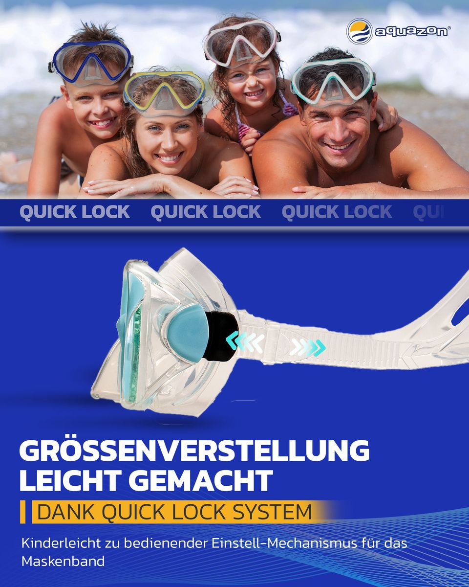 DOLPHIN, Schnorchelbrille für Kinder 7-12 Jahre, Tempered glas