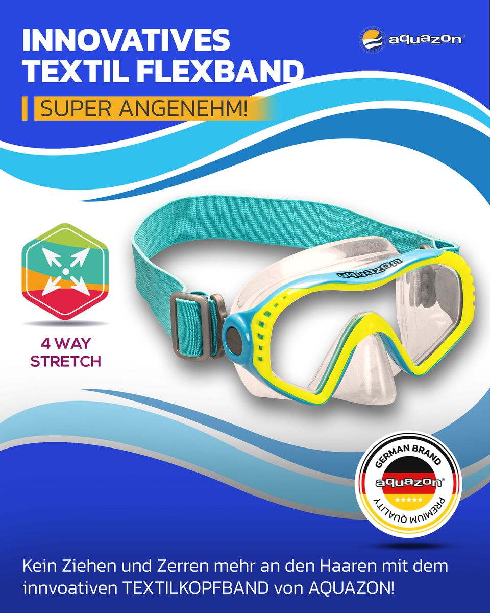 STARFISH Kinder Schnorchelbrille 7-12 Jahre mit innovativem Textil Kopfband